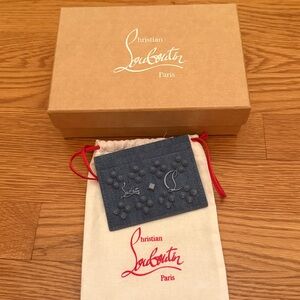 Christian Louboutin Blue Denim Card Holder with Red Accents